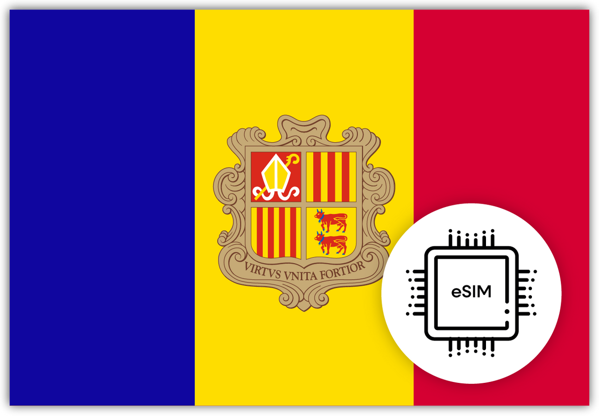 Andorra eSIM – Travel connectivity for Andorra. Image featuring the Andorrian flag and an eSIM icon.