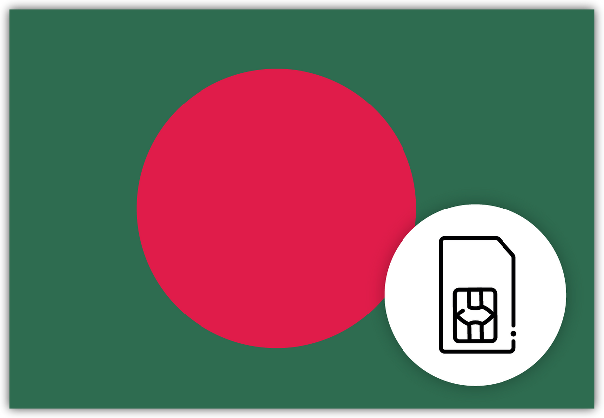 Bangladesh SIM Card– Travel connectivity for Bangladesh . Image featuring the Bangladeshi flag and a SIM card icon