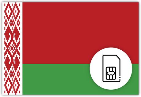 Belarus SIM Card – Travel connectivity for Belarus. Image featuring the Belarusian flag and a SIM Card icon