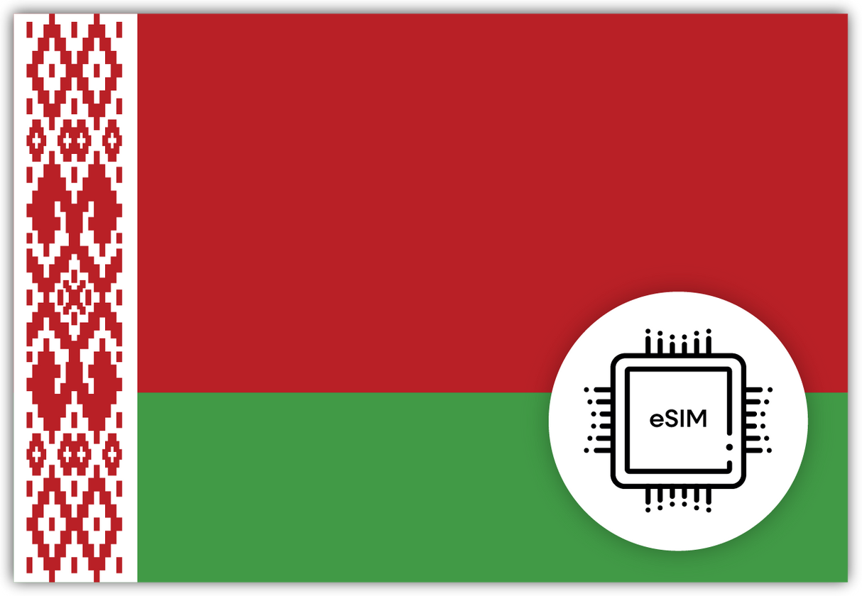 Belarus eSIM – Travel connectivity for Belarus. Image featuring the Belarusian flag and eSIM icon