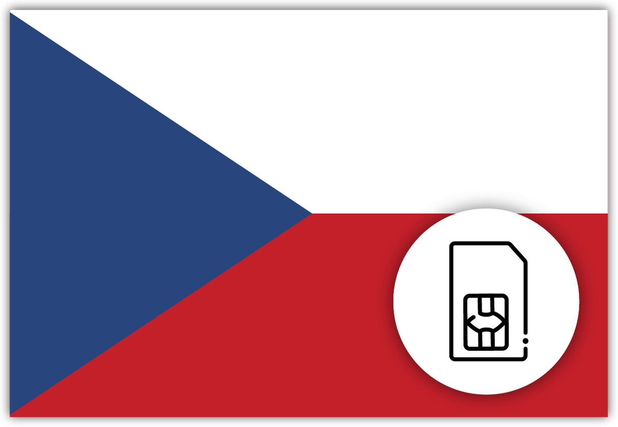 Czech Republic SIM Card – Travel connectivity for Czech Republic. Image featuring the Czech Republic flag and a SIM Card icon