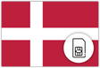 Denmark SIM Card – Travel connectivity for Denmark. Image featuring the Danish flag and a SIM Card icon