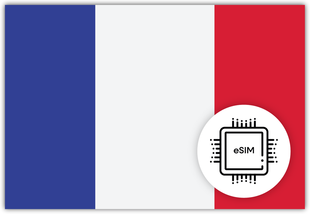 France eSIM – Travel connectivity for France . Image featuring the French flag and an eSIM icon