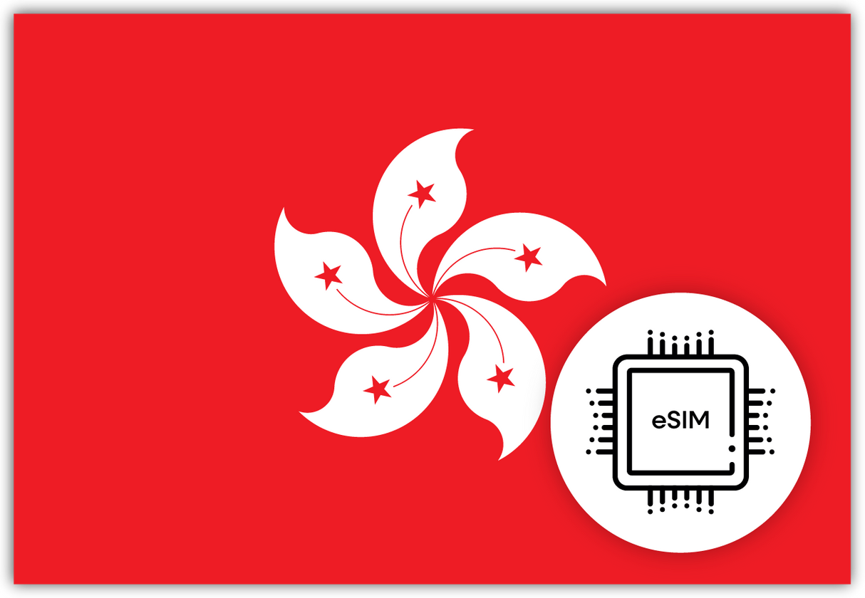 Hong Kong eSIM – Travel connectivity for Hong Kong. Image featuring the Hong Kong flag eSIM icon
