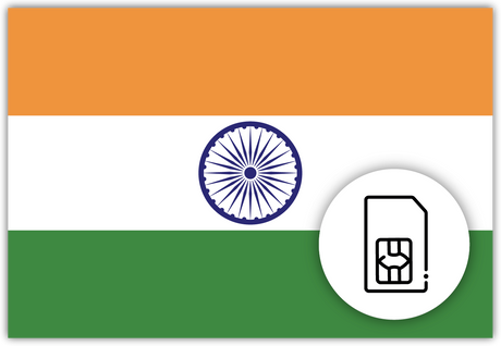 India SIM Card  – Travel connectivity for India. Image featuring the Indian flag and a SIM card icon