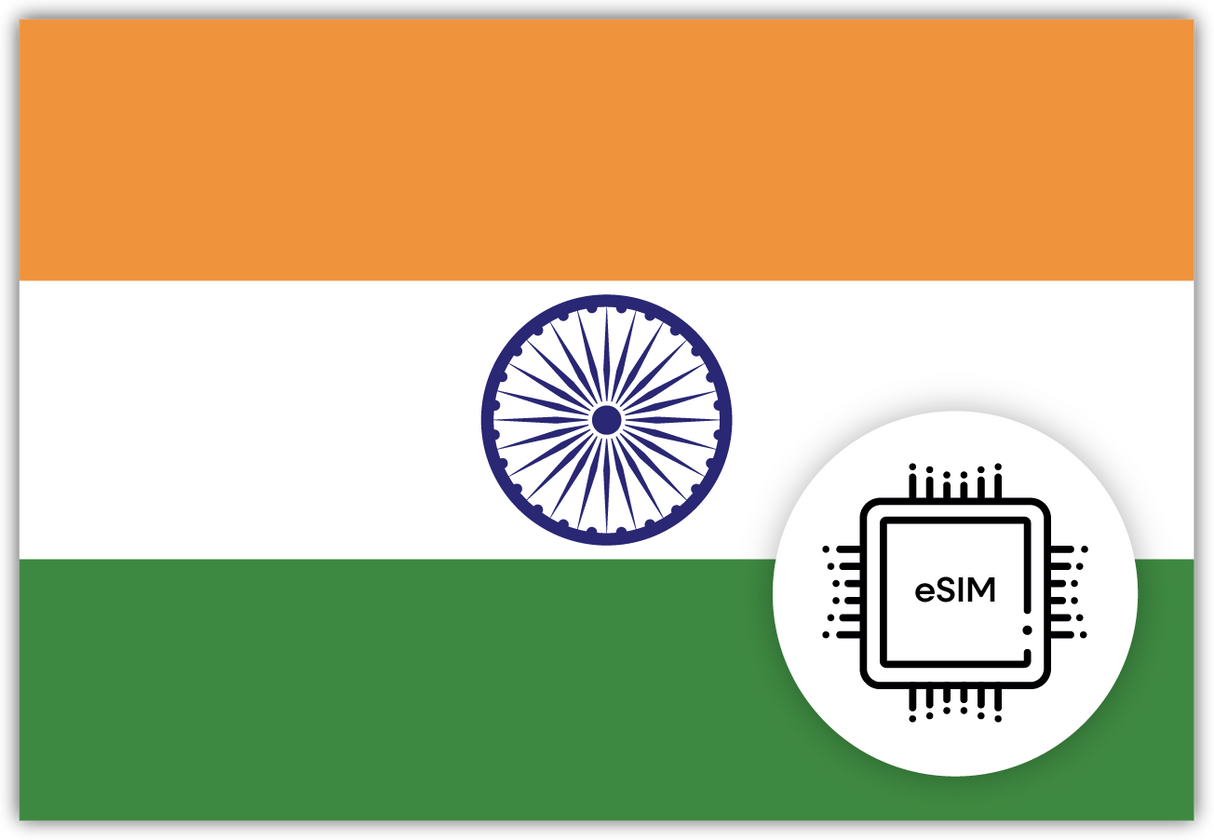 India eSIM – Travel connectivity for India. Image featuring the Indian flag and eSIM icon