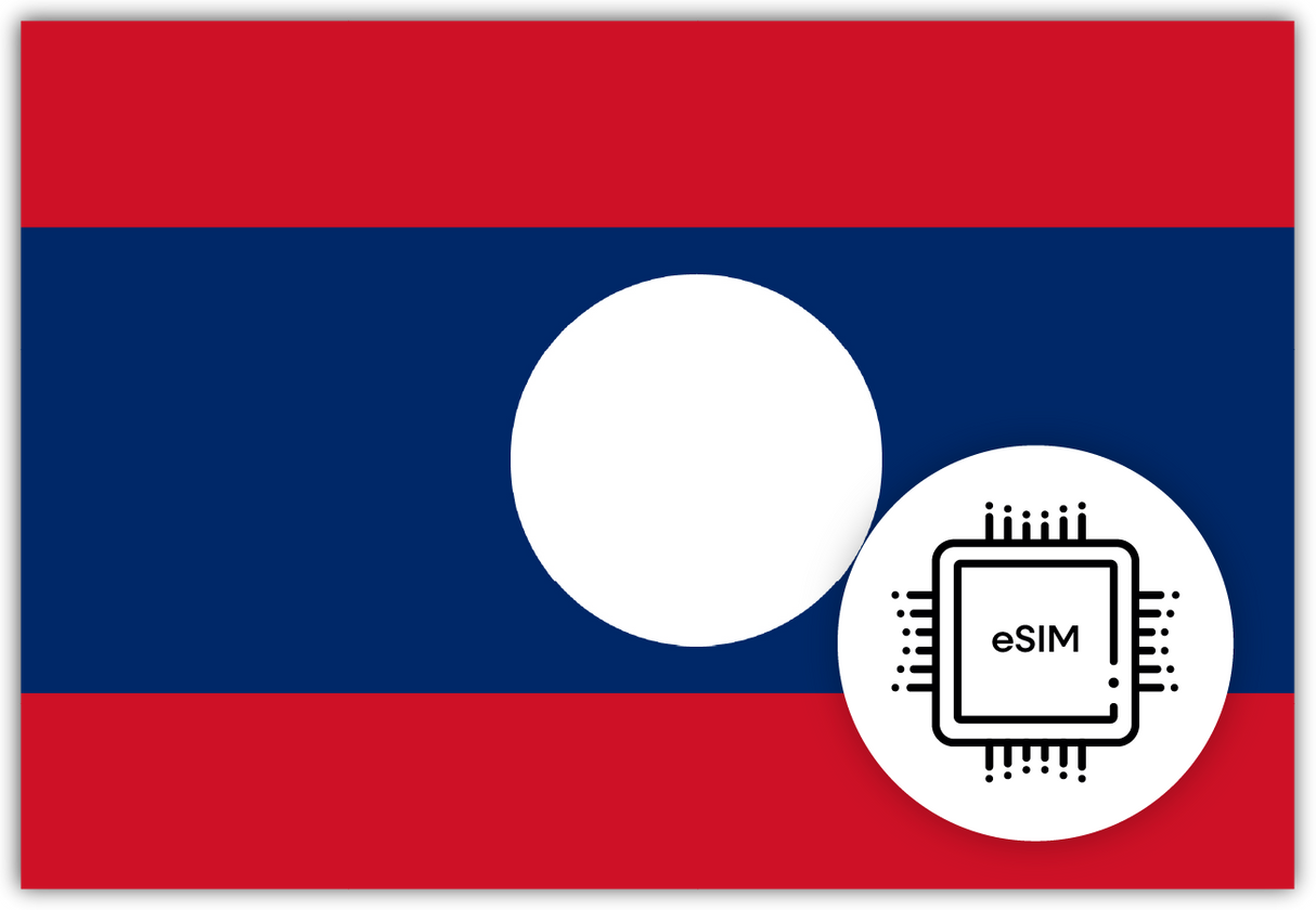 Laos eSIM – Travel connectivity for Laos. Image featuring the Laos flag and a eSIM icon