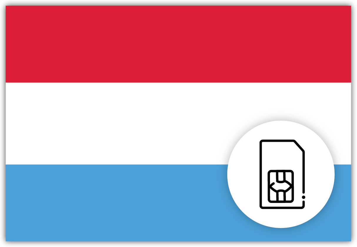 Luxembourg SIM Card– Travel connectivity for Luxembourg. Image featuring the Luxembourger flag and a SIM Card icon