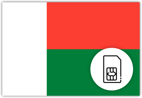 Madagascar SIM Card – Travel connectivity for Madagascar. Image featuring the Madagascar flag and a SIM card icon.