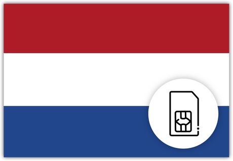 Netherlands SIM Card – Travel connectivity for Netherlands. Image featuring the Netherlands flag and a SIM card icon