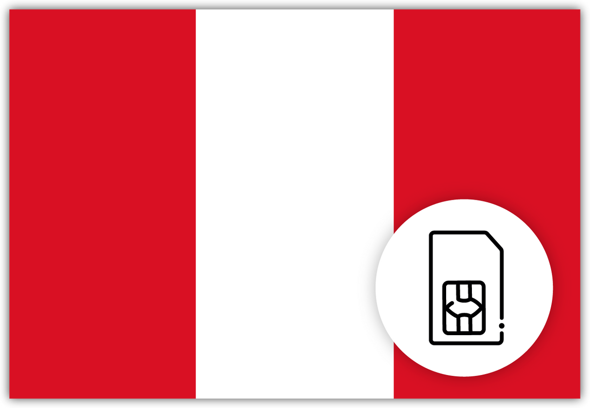 Peru SIM card – Travel connectivity for Peru. Image featuring the Peru flag and a SIM card icon.