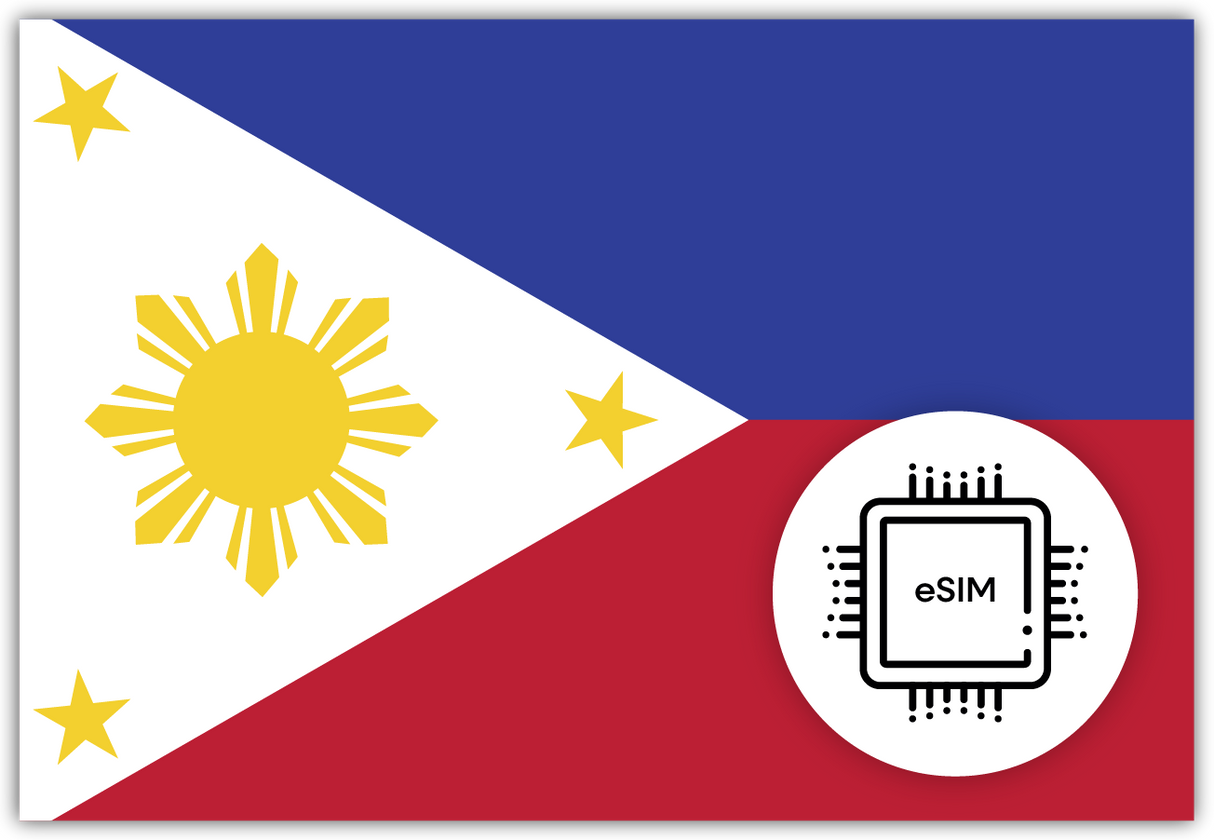 Philippine eSIM – Travel connectivity for the Philippines. Image featuring the Philippine flag and an eSIM icon.