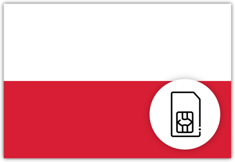 Poland SIM Card – Travel connectivity for Poland. Image featuring the Polishcflag and a SIM card icon