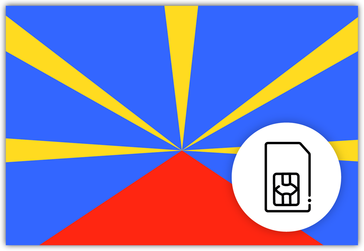 Réunion SIM Card – Travel connectivity for Réunion. Image featuring the Réunion flag and a SIM card