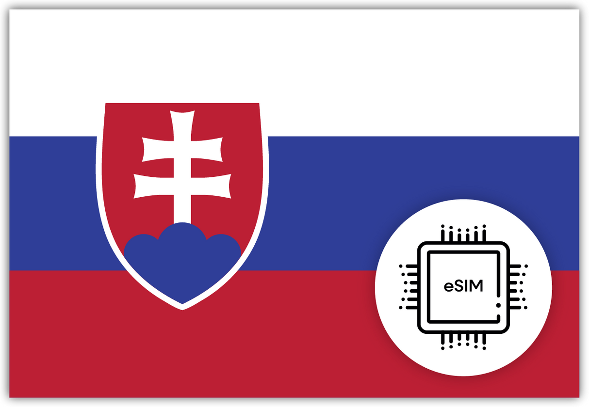 Slovakia eSIM – Travel connectivity for Slovakia. Image featuring the Slovakian  flag and eSIM icon
