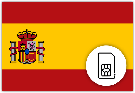 Spain SIM Card – Travel connectivity for Spain. Image featuring the Spanish flag and a SIM card icon