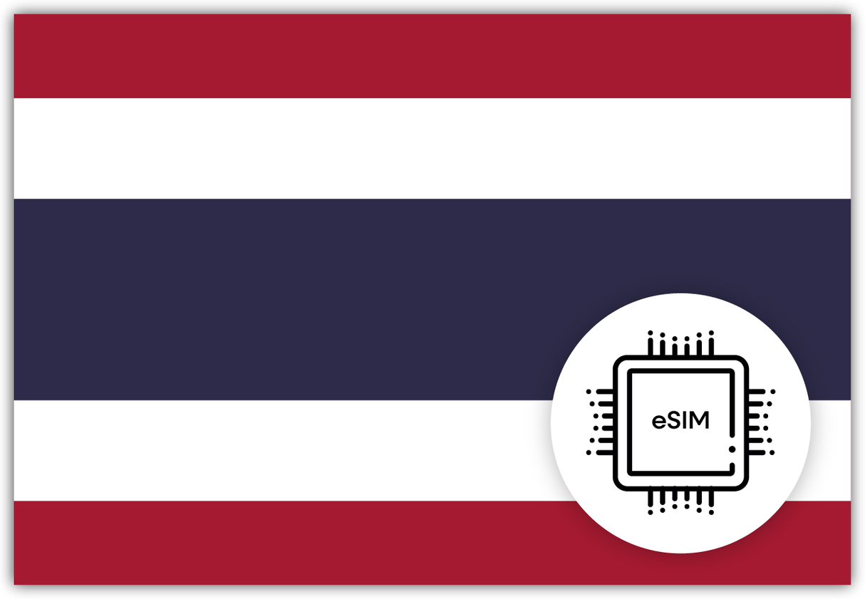 Thailand eSIM – Travel connectivity for Thailand. Image featuring the Thailand flag and an eSIM icon.