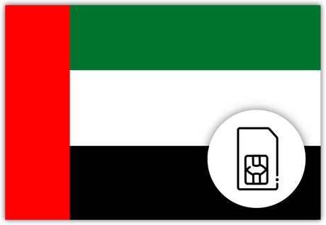 UAE SIM Card  – Travel connectivity for the UAE. Image featuring the UAE flag and a SIM card icon