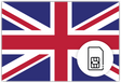 UK SIM Card – Travel connectivity for the UK. Image featuring the British flag and a SIM card icon