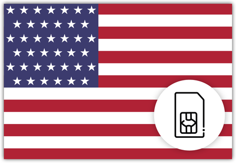 USA SIM Card – Travel connectivity for USA. Image featuring the American flag and a SIM card icon