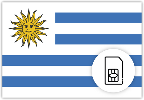 Uruguay SIM Card – Travel connectivity for Uruguay. Image featuring the Uruguay flag and a SIM card icon.