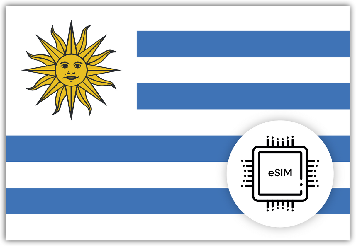 Uruguay eSIM – Travel connectivity for Uruguay. Image featuring the Uruguay flag and a eSIM icon.