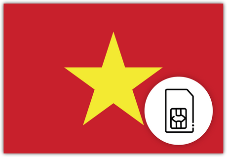Vietnam SIM Card – Travel connectivity for Austria. Image featuring the Vietnamese flag and a SIM card icon.