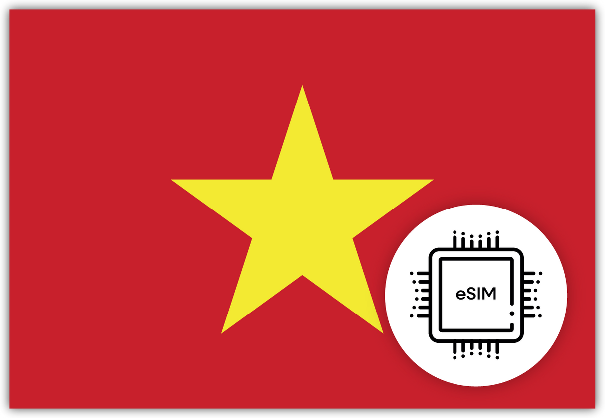 Vietnam eSIM – Travel connectivity for Vietnam. Image featuring the Vietnamese flag and eSIM icon.