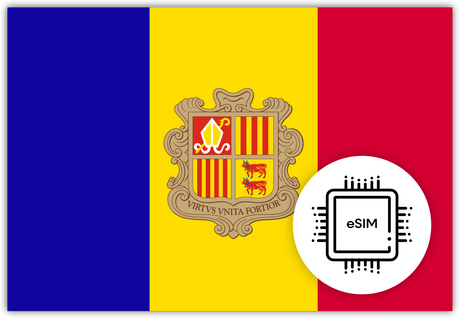 Andorra eSIM – Travel connectivity for Andorra. Image featuring the Andorrian flag and an eSIM icon.