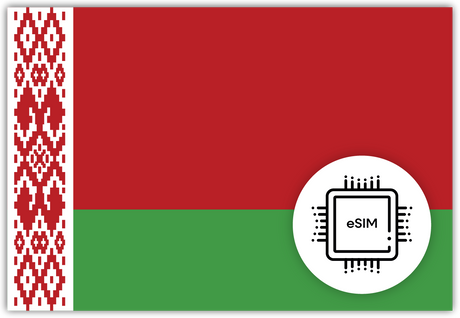 Belarus eSIM – Travel connectivity for Belarus. Image featuring the Belarusian flag and eSIM icon