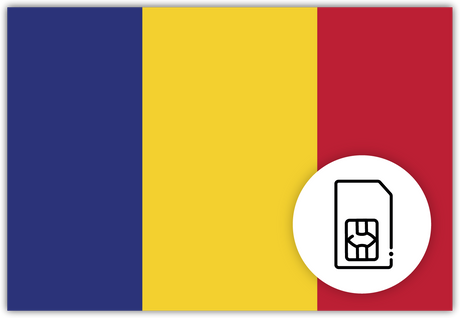Chad SIM Card – Travel connectivity for Chad. Image featuring the Chad flag and a SIM card icon.
 