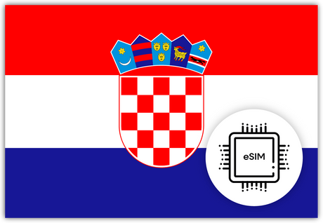 Croatia eSIM – Travel connectivity for Croatia. Image featuring the Croatian flag and an eSIM icon