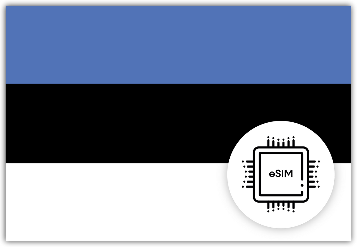 Estonia eSIM – Travel connectivity for Estonia. Image featuring the Estonian flag and an eSIM icon