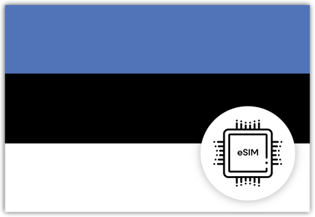 Estonia eSIM – Travel connectivity for Estonia. Image featuring the Estonian flag and an eSIM icon