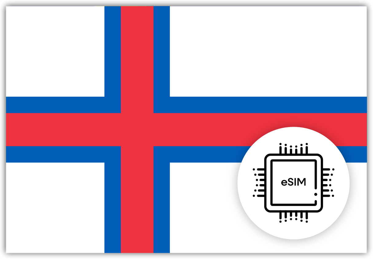 Faroe Islands eSIM – Travel connectivity for the Faroe Islands. Image featuring the Faroe Islands flag and an eSIM icon.