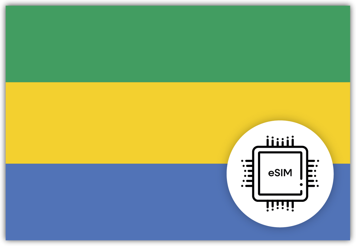 Gabon eSIM – Travel connectivity for the Gabon. Image featuring the Gabonese flag and an eSIM icon.
 