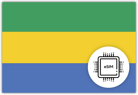 Gabon eSIM – Travel connectivity for the Gabon. Image featuring the Gabonese flag and an eSIM icon.
 