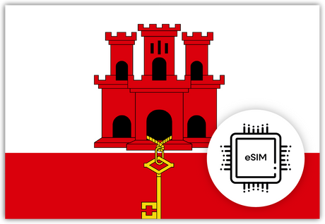 Gibraltar eSIM – Travel connectivity for Gibraltar. Image featuring the Gibraltar flag and eSIM icon. 