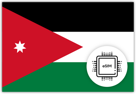 Jordan eSIM – Travel connectivity for Jordan. Image featuring the Jordanian flag and an eSIM icon.