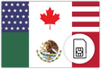 North America SIM Card – Travel connectivity for North America. Image featuring the North American flag and a SIM card icon.