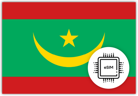 Mauritania eSIM – Travel connectivity for Mauritania. Image featuring the Mauritania flag and an eSIM icon.
