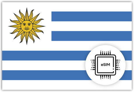 Uruguay eSIM – Travel connectivity for Uruguay. Image featuring the Uruguay flag and a eSIM icon.