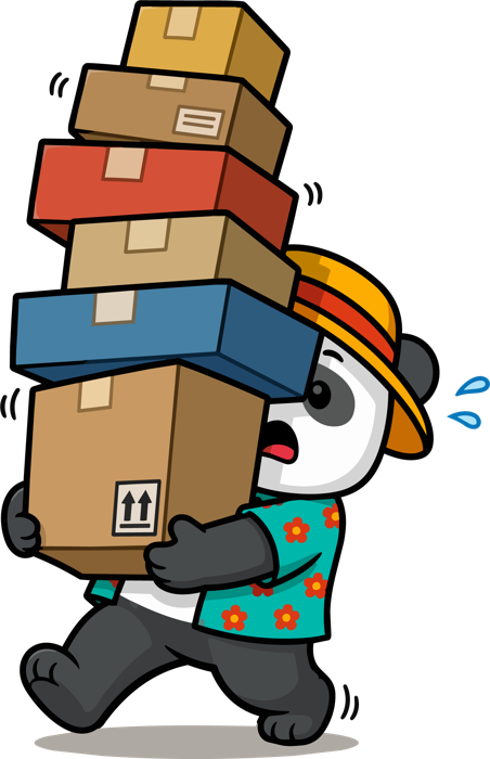 BeachSIM panda carrying parcels