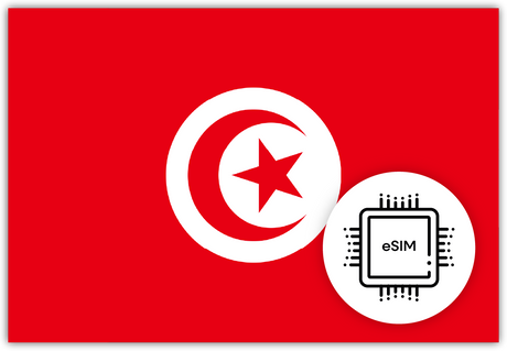 Tunisia eSIM – Travel connectivity for Tunisia. Image featuring the Tunisian flag and an eSIM icon